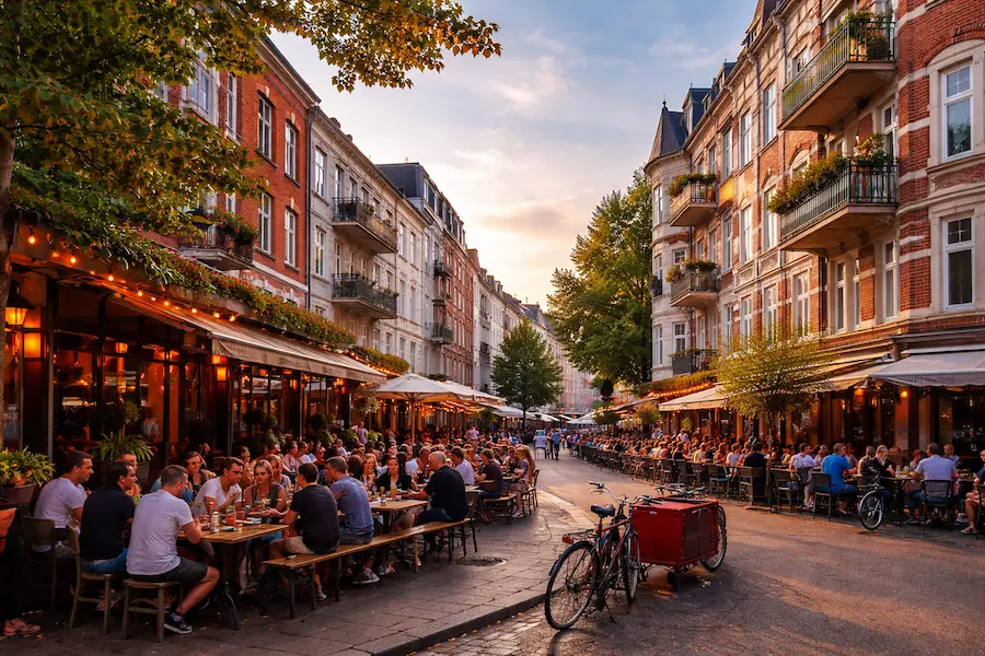 Altbau- und Straßenszene in Hamburg-Altona-Altstadt nahe Elbe und Fischmarkt