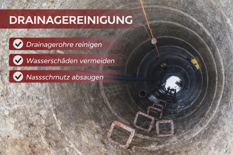 Drainagereinigung in Hamburg – Spülung von Drainagerohren in einem Kontrollschacht