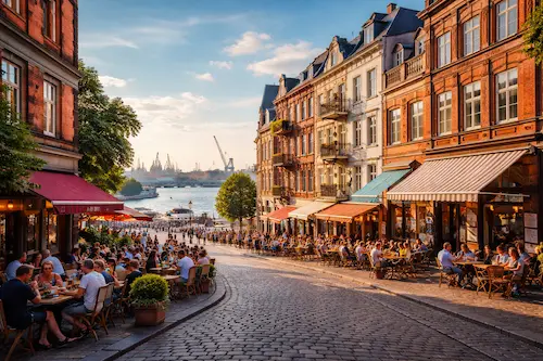 Straßenszene in Hamburg Altona-Altstadt nahe Elbufer – Einsatzgebiet unseres Sanitär Notdienstes