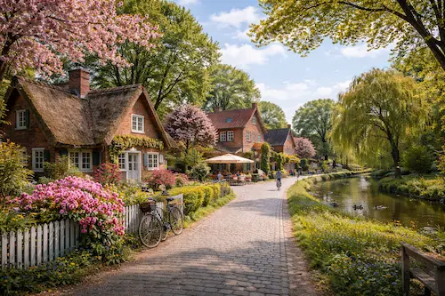 Wohngebiet in Hamburg-Iserbrook mit Einfamilienhäusern und Grünflächen im Bezirk Altona